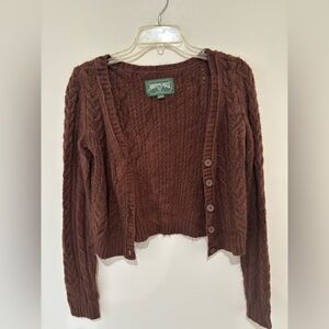American Eagle Outfitters Chestnut Brown Cable Knit Button Cardigan